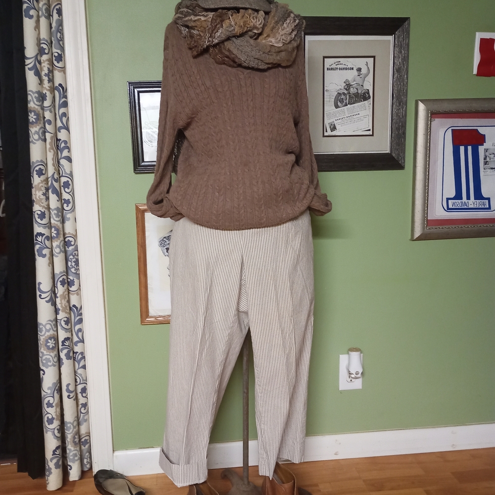 Sonoma/Gap Bundle Gap SZ 10 Beige Striped Women's Trousers and Lg Sonoma sweater